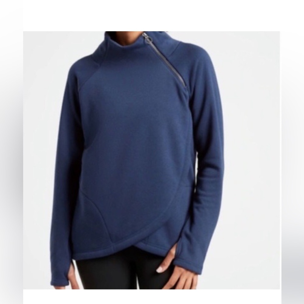 Athleta Cozy Karma Asym Pullover Fleece Sweatshirt Women Size 1X Enchanted Blue